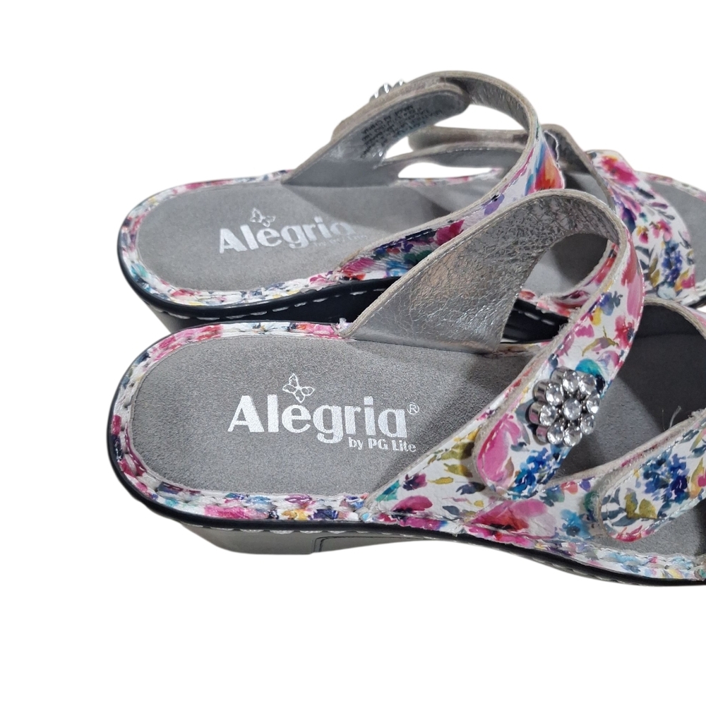 Alegria Leather Triple Strap Wedge Sandals Loti Perennail Sz 37=7-7.5 - Picture 4 of 9